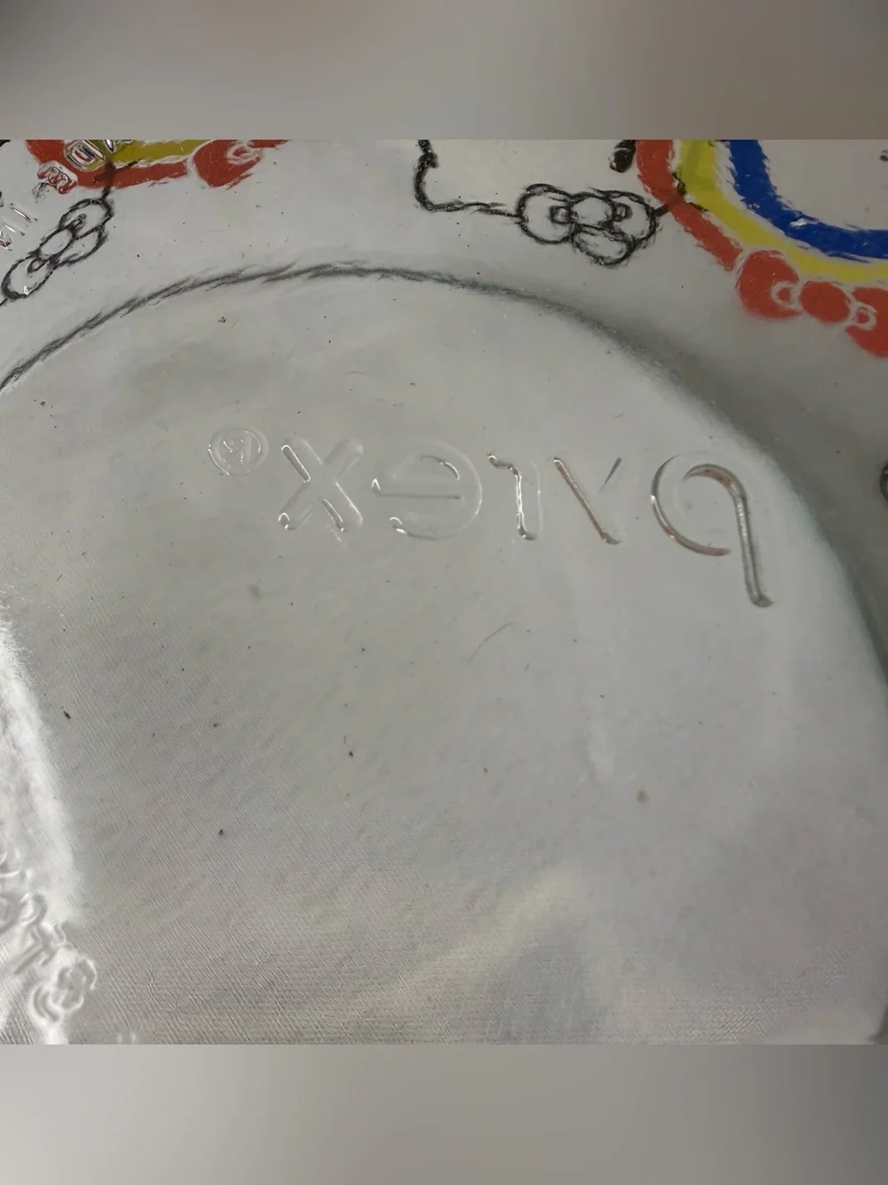 Hello Kitty  Glass Pyrex Bowl with Rainbow and Red Bow Accents 6” Diameter